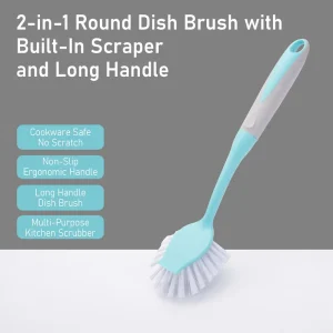 Non Slip Ergonomic Dish Brush Dense Stiff Bristles Washing Brush Round Head with Hanging Hole Pan Scrubber for Kitchen
