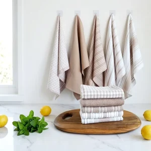Nordic 100% Cotton Yarn Dyed Kitchen Tea Towel Reusable Dish Cloth Soft Absorbent Cleaning Cloth for Table Dining