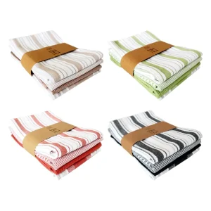 Nordic Style Square Cotton Kitchen Towel Yarn Dyed Striped Fabric Tea Towel Set Dishcloth Coffee Tea Accessory 4 Piece