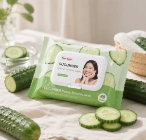 OEM Custom Logo 60ct Disposable Facial Wipes Cucumber Facial Cleansing Wipes Makeup Remover Wipes