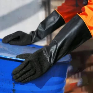 OEM Design Black Multi Purpose Chemical Resistant Properties Wrinkled Palm Guantes De Latex Gloves Luva Household Rubber Glove