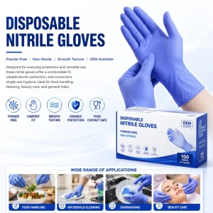 OEM Disposable Nitrile Gloves Powder Free Non Sterile Smooth Texture 100 Pack