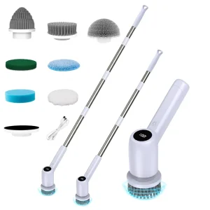 OEM Electric Spin Scrubber Shower Cleaning Brushes Long Handle 7 Replaceable Brush Heads 2 Speed LED Power Spin Scrubbers