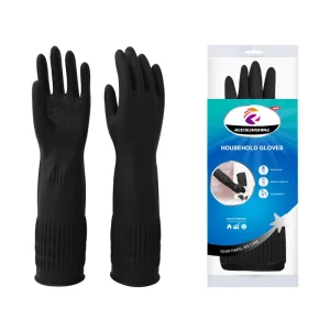 OEM Factory Black Rubber Latex Gloves 38cm Reusable Waterproof Anti Slip Comfortable Lightweight Kitchen Dishwashing Gloves