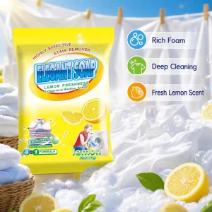OEM High Quality 1kg Eco Friendly Laundry Detergent Lemon Fragrance Washing Powder Free Sample Offered for Detergent Powder