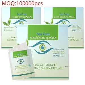 OEM Household Tea Tree Oil Moisturizing Relief Dry Eye Eyelid Cleansing Wipes No Rinse Pre Moistened Extra Soft Non Woven