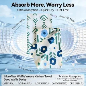 OEM Microfiber Waffle Dish Towels Custom Double Face Print 390GSM Quick Dry Non Slip for Commercial Kitchen & Home