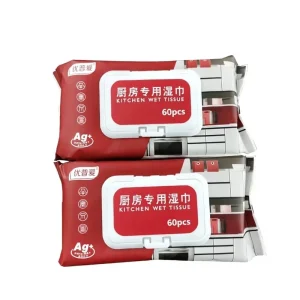 OEM ODM Ag+ Silver Ion Infused Deep Cleansing Grease Removing Eco Friendly Disposable 60 Counts Kitchen Wet Tissue