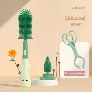 OEM ODM Detachable Silicone Bristle Bottle Cleaning Brush Set Eco Friendly Travel friendly Nylon Plastic Material Cleaning Baby Milk