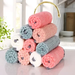 Oil-Proof Kitchen Dish Cloth Ultra Absorbent Pineapple Grid Cleaning Rag with Hook Reusable Washable Cleaning Towels