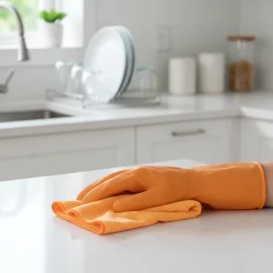 Orange 60g Rubber Latex Household Gloves Yellow Color Spray Flock Lined Customized Logo Printed