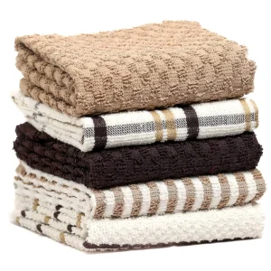 Pack of 5 Cotton Terry Rectangle Solid Color Kitchen Tea Towels Super Absorbent Quick-Drying Soft Natural Color