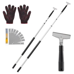 Paint Scraper Stainless Steel Blade Replaceable Wallpaper Glue Remover with Extension Pole Protective Glove