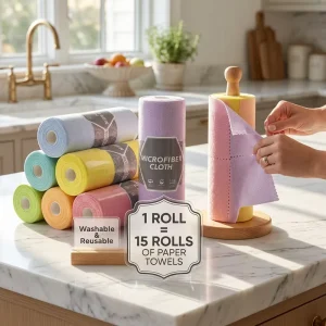 Perforated Microfiber Kitchen Cloth Roll 180GSM Reusable Dish Towels Super Absorbent Cleaning Rags 20 Sheets Roll