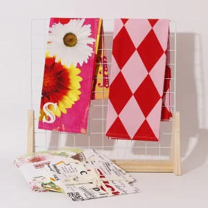 Personalised Digital Printed Cotton Kitchen Towel Custom OEM Eco Friendly Geometric Pattern Rectangle Shape