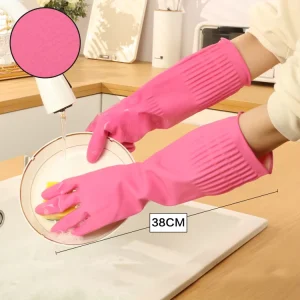 Pink 38cm Thickened 15 Inch Natural Color Comfortable Kitchen Cleaning Latex Long Sleeve Household Rubber Gloves
