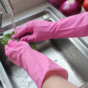 Pink Breathable Reusable Household Latex Rubber Washing Kitchen Working Hand Gloves