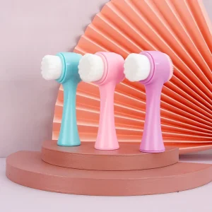 Pink Face Scrubber Wash Manual Facial Cleansing Brush Silicone Double Side Facial Cleaning Brush for Deep Pore Exfoliation