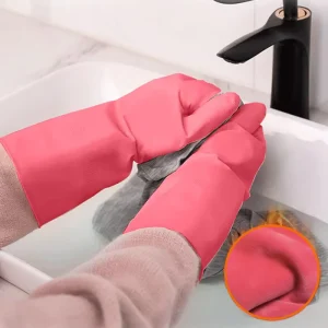 Pink Guantes De Latex Household Rubber Glove with Flocked Lining & Diamond Grip Roll Cuff Garden Luva Gloves & Protective Gear