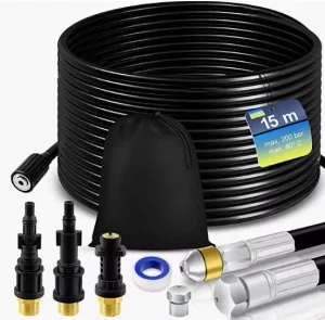 Pipe Cleaning Hose Set Drain Cleaner 15m 200 bar Incl. 3 Adapters 2 Nozzles Rotating Compatible with K2-k7 LA