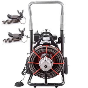 Pipe Electric Drain Auger Drain Cleaner Machine 100′ x 1/2″ Cable with Cutter Heavy Duty Plumbing Equipment