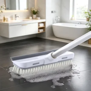 Plastic Bathroom Floor Brush with Hard Bristles and Stainless Steel Handle for Toilet and Tile Cleaning
