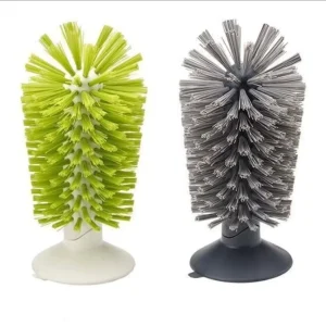 Plastic Handle Kitchen Bottle Wine Cup Glass Cleaning Brush with Suction Cup and Nylon Bristle Scrubber