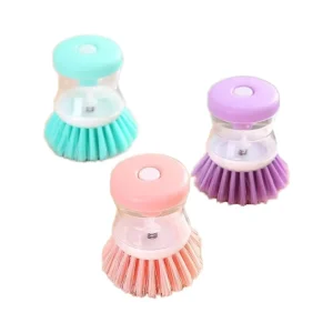 Plastic Kitchen Cleaning Dish Brush with Soap Dispenser Household Cleaning Tools Bathroom Usage Baby Friendly Design Hand Style