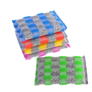Plastic Wire Sponge Mix Color Eco-friendly Kitchen Scouring Pads with Golden Metal Wire Square Shape Heavy Duty