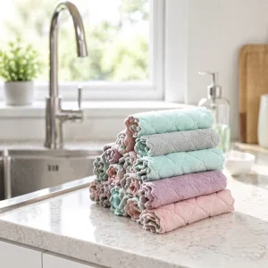 Popular Water Absorbent Fleece Dishcloth Eco Friendly Thickened Kitchen Towels Cleaning Cloth Kitchen Tool