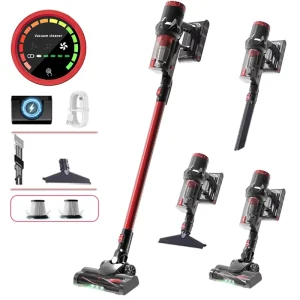 Portable Handheld Cordless Vacuum Cleaner Removable Battery Digital Screen LED 3 Speeds USB C for Home Floor Hotel