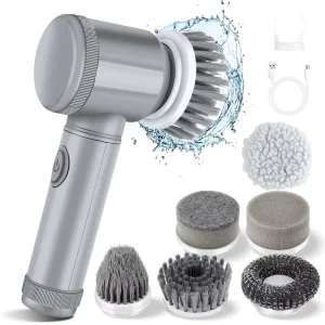 Portable Handheld Electric Cleaning Brush Cordless Spin Scrubber with 6 Replaceable Brush Heads Powerful Cleaning Capability