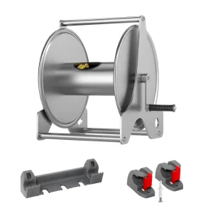 Portable Retractable Rewind Stainless Steel Metal Garden Iron Hose Reel Cart with Wall Mount Bracket and Tool