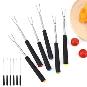 Portable Stainless Steel V Shape Telescopic BBQ Fork Corrosion Resistant Waterproof Outdoor Kitchen Camping Multifunctional Use