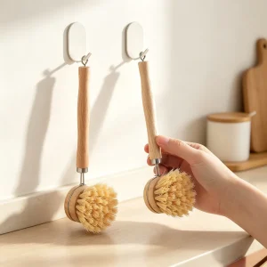Pot Scrubbing Brush With Long Handle Custom Wooden Kitchen Cleaning Dish Washing Brush Bamboo Dish Brush Household Cleaning Tool