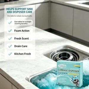 Powerful Deep Cleaning and Deodorizing Lemon Scented Effervescent Foam for Kitchen Sinks Garbage Disposal Cleaner Tablet