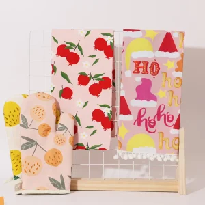 Premium 100% Cotton Printed Tea Towels Soft Kitchen Dish Cloth with Hanging Loop Custom Logo Factory Direct
