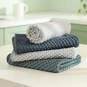 Premium Woven Microfiber Kitchen Towels 6 Pack Polka Dot Design 30x30cm Quick Dry Highly Absorbent Tea Towels Set