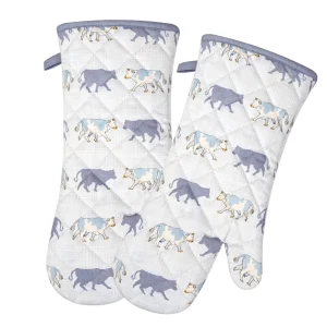 Printed Heat Resistant Non Slip Dishwasher Safe Eco-Friendly Cotton Oven Gloves for Baking & Kitchen Use