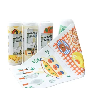 Printed Tear Away Kitchen Dish Cloths Roll Lint Free Reusable Kitchen Towel for Household Dish & Surface Cleaning