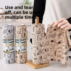 Printed Thickened Hand-Tear Microfiber Dish Towel Kitchen Wet Dry Dual-Use Water Absorbent Oil-Absorbing Washable Cleaning for