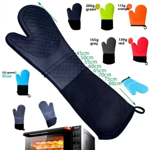 Printed Wave Silicone Oven Gloves Anti Scalding Heat Insulation Thickened Polyester Cotton for Safe Comfortable Use