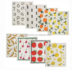 Printing Fruit Design Dish Rags Reusable Paper Towels Cloths Kitchen Towels Compostable Cotton Cellulose Sponge Dishcloth