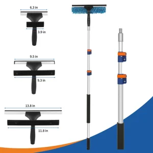 Professional 2 in 1 Telescopic Window Squeegee Cleaner Tool Detachable Rubber Squeegee Microfiber Scrubber Extension Pole