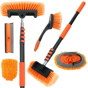 Professional Car Wash Brush Kit Aluminum Telescopic Tool 12-24FT Pole 180° Rotatable Squeegee Car Cleaning