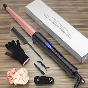 Professional Ceramic Hair Curling Wand Tapered Curling Iron PTC Heater LCD Display Heat Resistant Glove Dual Voltage (13 25MM)
