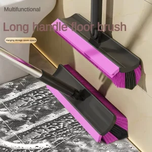 Professional Long Handle Floor Scrubber Brush with Squeegee V Shaped Crevice Cleaner for Bathroom Toilet Wall Tile Scrubbing