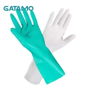Protection Safety Nitrile Gloves Anti Slip Touchscreen Waterproof Kitchen Cleaning Green White Work Household