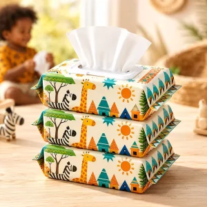 Pure Water Non woven Fabric with Lid Cartoon Sun Elephant Baby Wet Wipes