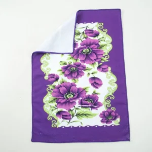 Purple Flower Pattern Printing Microfiber Kitchen Towel Customized Embroidery logo Absorbent Kitchen Cleaning Cloth